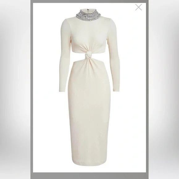 PatBO Cream Knit Midi Dress with Embellished Collar - Picture 6 of 7